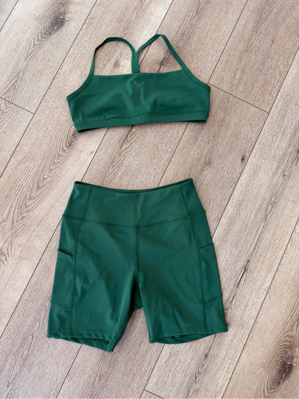 Roxy Deep Green Sports Bra and High-Waist Shorts Set